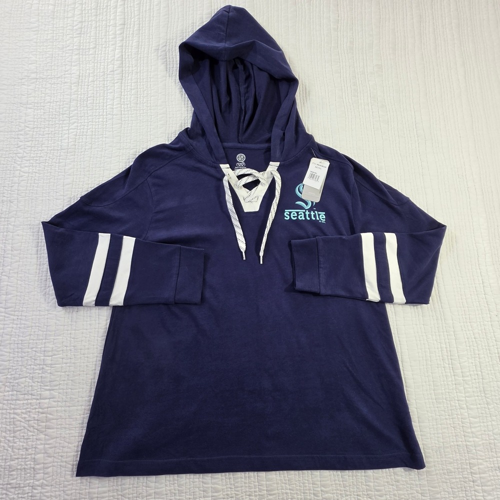 NWT NHL Seattle Kraken Men XL Navy Blue Lace Up Hoodie Long Sleeve Shirt NEW